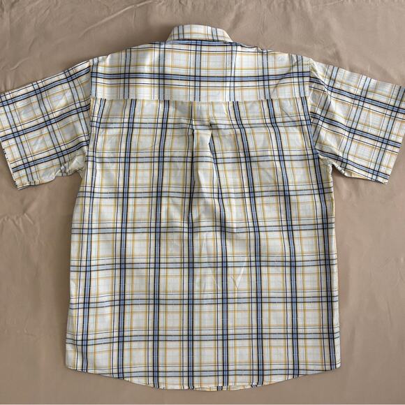 Wrangler George Straight Mens Yellow + Blue Plaid Short Sleeve Shirt Size Large - Picture 6 of 6